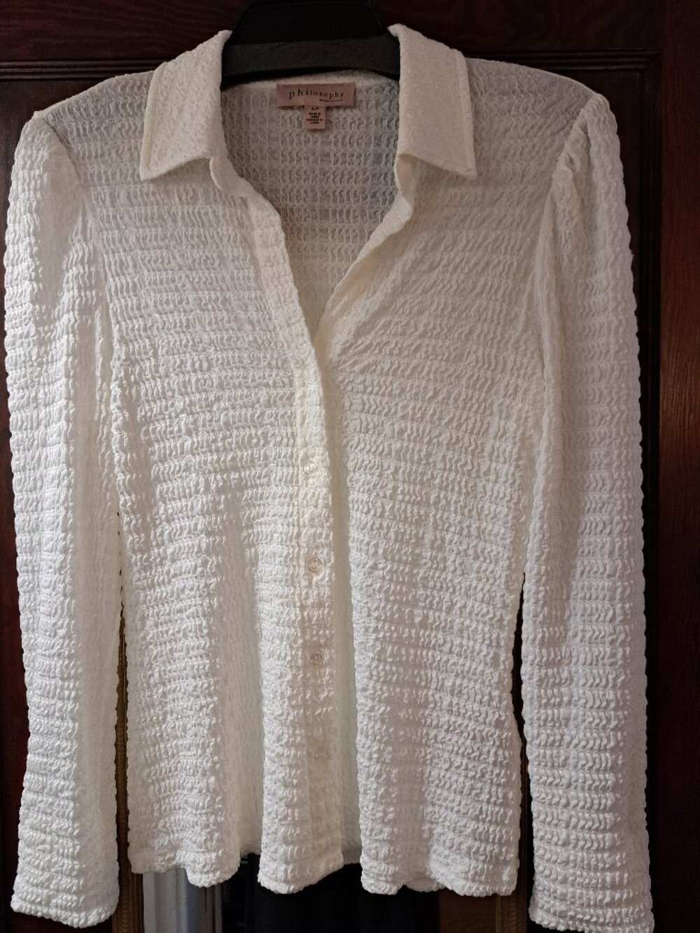 NEW! Philosophy Textured Cream Button Down Long Sleeved Blouse Top - SMALL